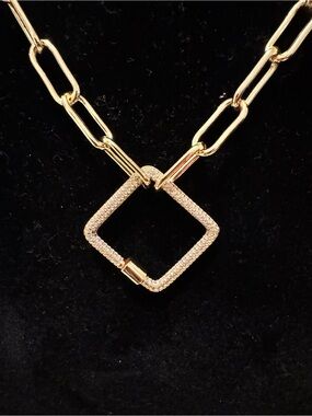 Dubai created 18k Gold Filled Paperclip Necklace with Moissanite Pendant 16-1/2”